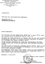 Antwortschreiben aus Budapest vom September 1978