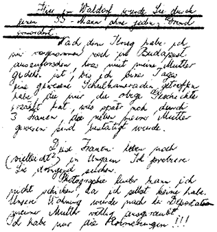 Ausschnitt aus dem handschriftlichen Bericht von Jolan Freifelds Tochter