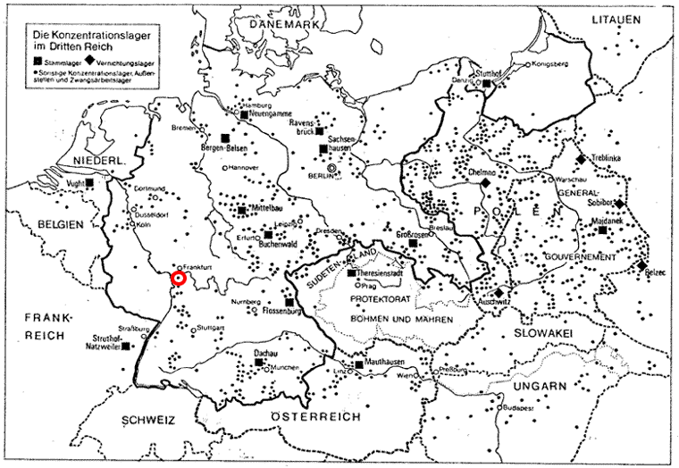 Übersichtskarte der Konzentrationlager im Dritten Reich und den besetzten Gebieten